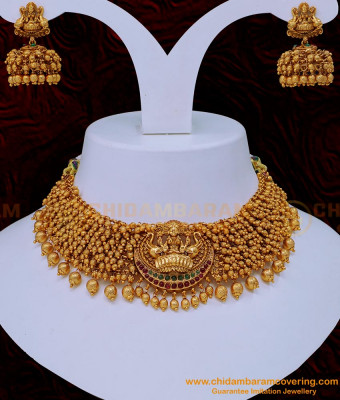 NLC1127 - First Quality Full Gold Beads Choker Necklace Antique