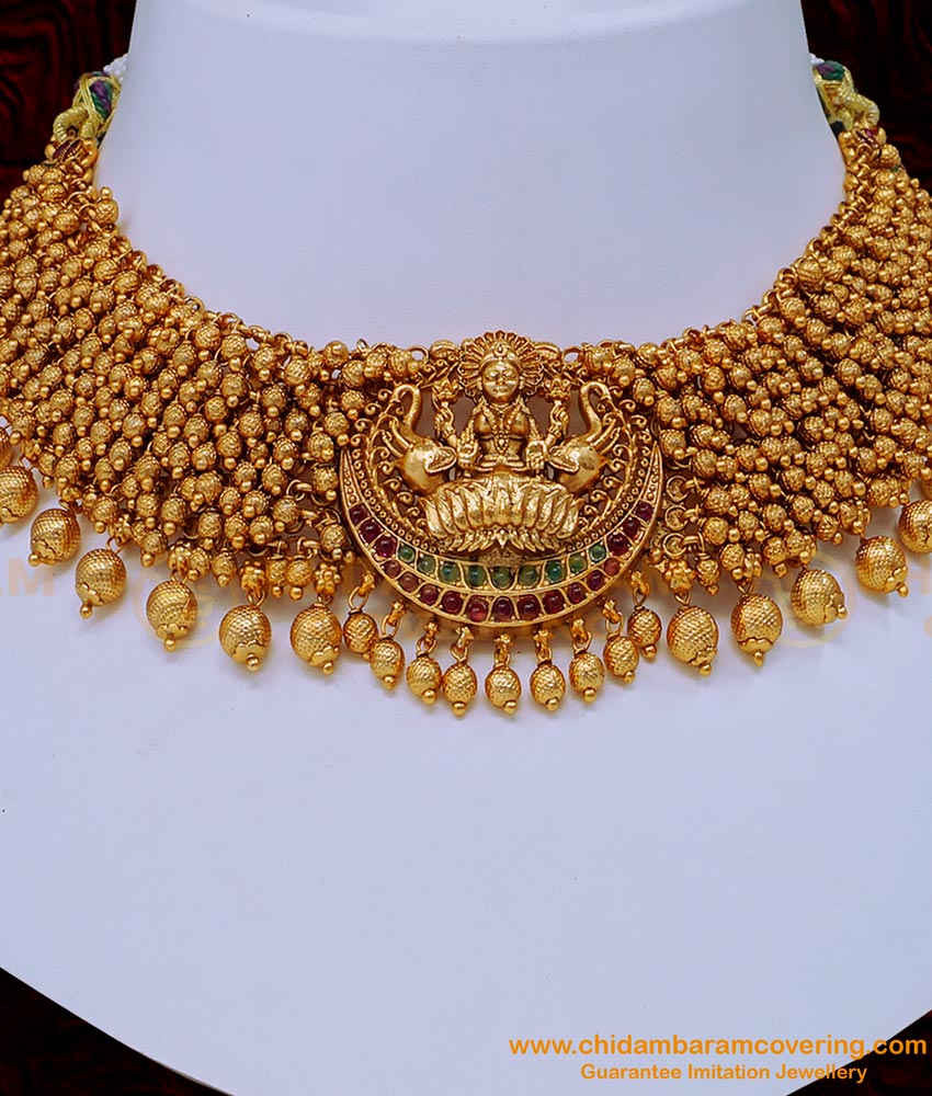 NLC1127 - First Quality Full Gold Beads Choker Necklace Antique