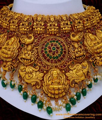 NLC1129 - Premium Quality Bridal Wear Lakshmi Design Big Temple Jewellery Choker Necklace Set 