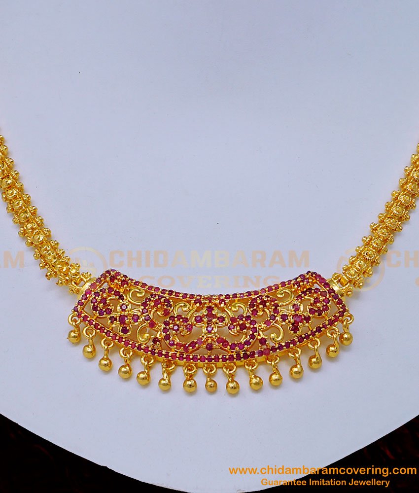 NLC1131 - Latest Collection Flower Model 1 Gram Gold Ruby Necklace Design for Ladies