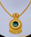 NLC1133 - Kerala Traditional Jewellery Pink Stone Simple Green Palakka Locket Necklace 