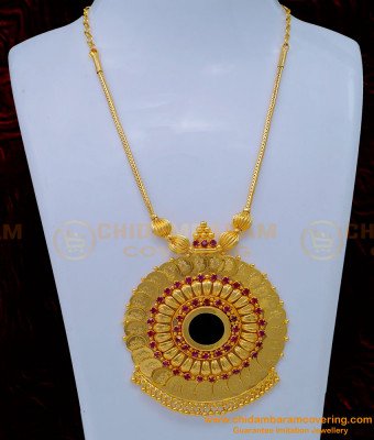 NLC1139 - Bridal Wear Kerala Jewellery Full Ruby Stone Big Palakka Locket Necklace Designs