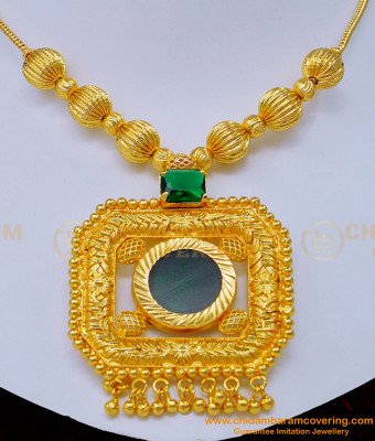 NLC1141 - Beautiful Emerald Stone Green Palakka Necklace Gold Plated Palakka Mala Online 