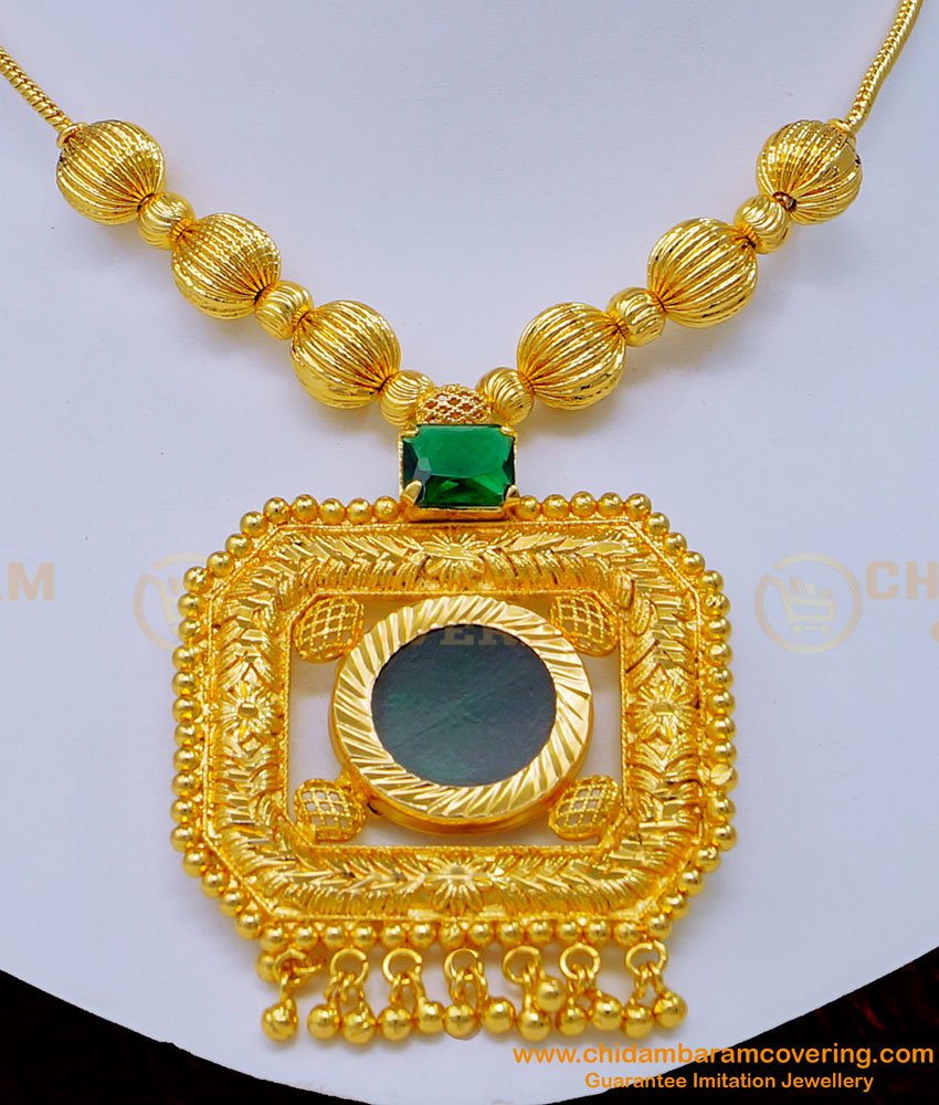NLC1141 - Beautiful Emerald Stone Green Palakka Necklace Gold Plated Palakka Mala Online 