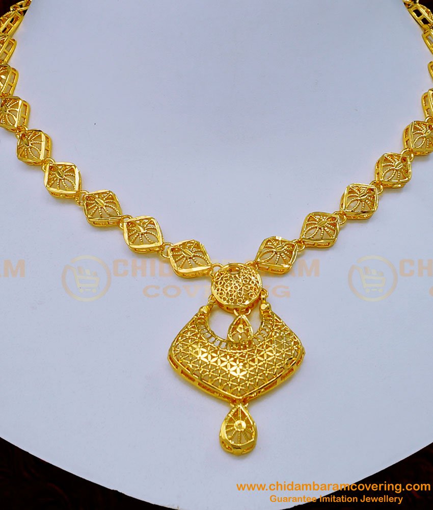 NLC1143 - Latest Dubai Gold Necklace Design with Earrings Buy Online