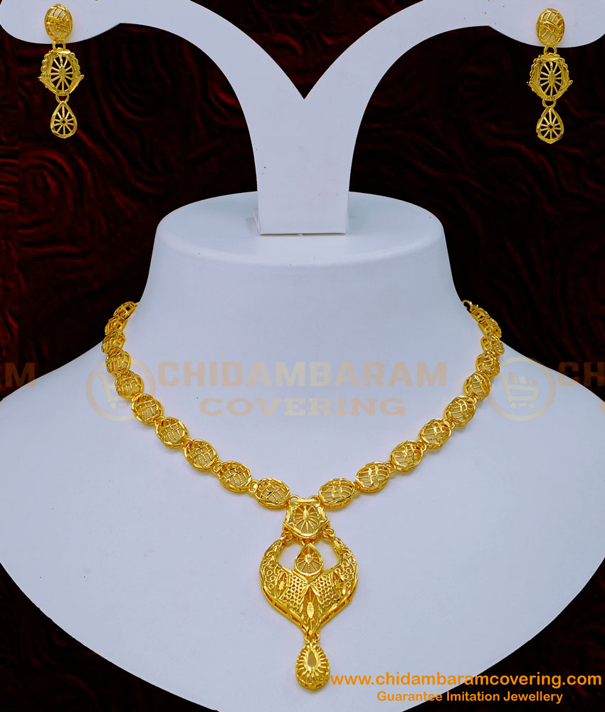 NLC1144 - Gold Plated Jewellery Dubai Necklace Set for Women 
