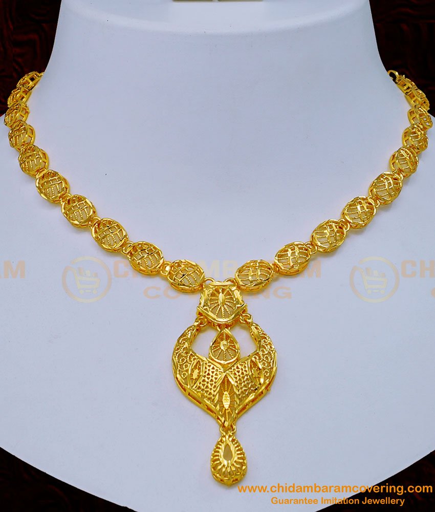 NLC1144 - Gold Plated Jewellery Dubai Necklace Set for Women 