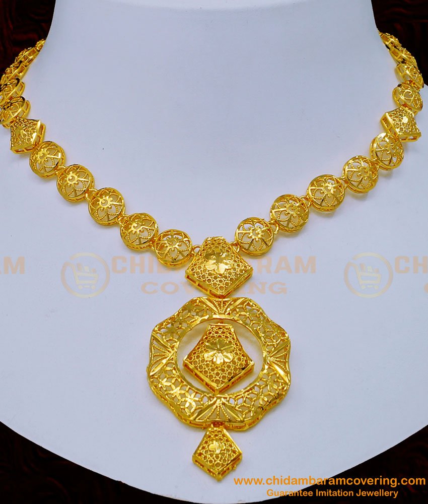 NLC1146 - Real Gold Look Best Quality Gold Plated Jewelry Dubai Necklace Sets