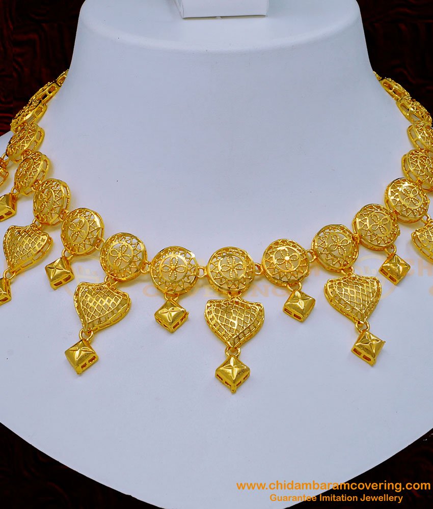 NLC1148 - Attractive Gold Design Gold Plated Choker Necklace Set Online
