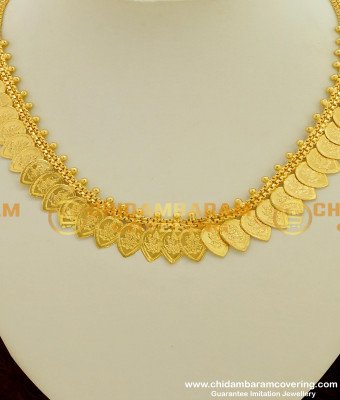 NLC115 - Leaf Shape Lakshmi Kasu Malai Design Necklace Traditional Indian Jewellery  
