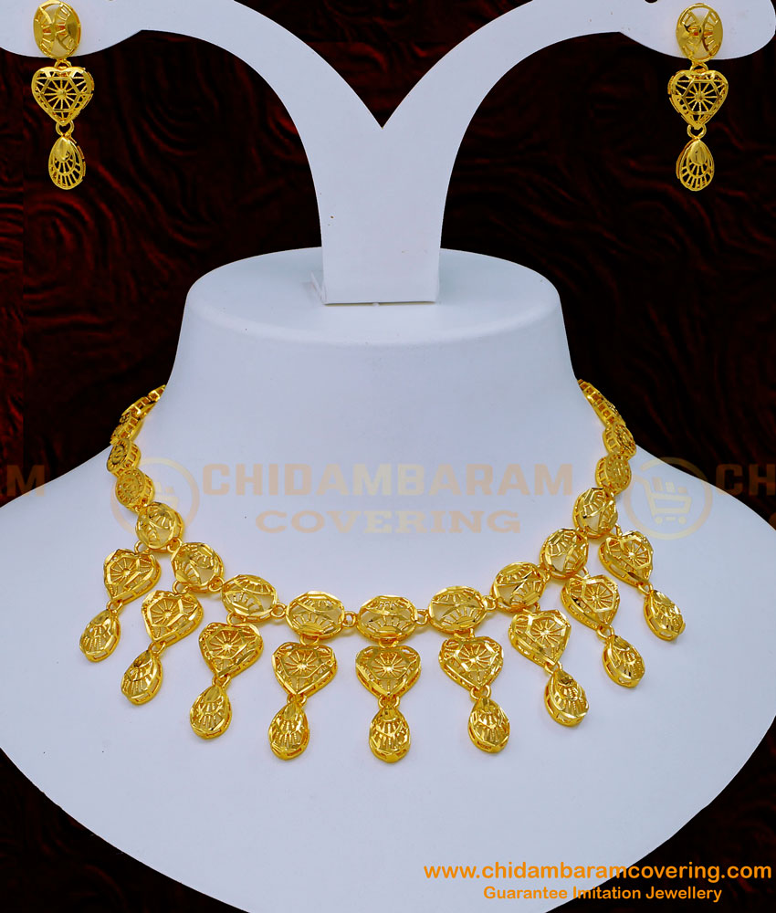 NLC1150 - One Gram Gold Plated Necklace with Earrings Set for Women 