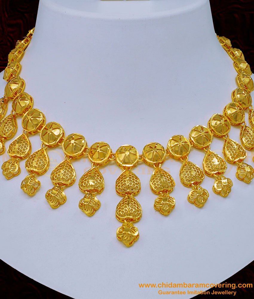 NLC1151 - Modern Dubai Gold Necklace Designs with Earrings Imitation Jewellery
