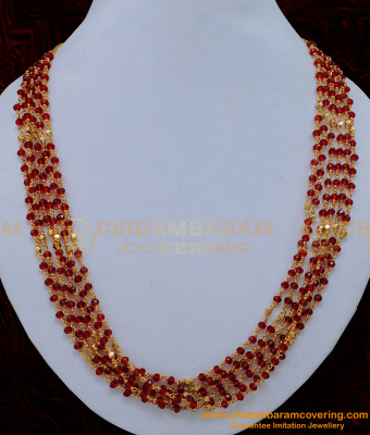 Nlc1154 - Beautiful Red Crystal Layered Mala Necklace Design Online 