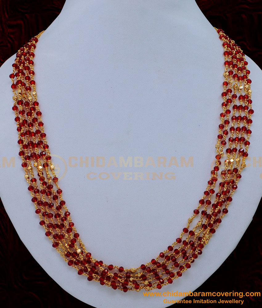 Nlc1154 - Beautiful Red Crystal Layered Mala Necklace Design Online 