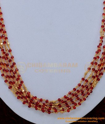 Nlc1154 - Beautiful Red Crystal Layered Mala Necklace Design Online 