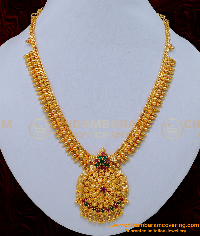 NLC1159 - South Indian Jewellery Multi Stone Mullamottu Necklace Designs Online 