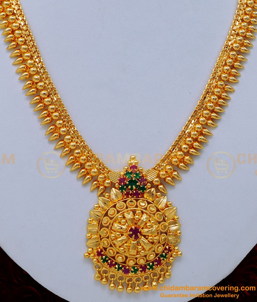 NLC1159 - South Indian Jewellery Multi Stone Mullamottu Necklace Designs Online 