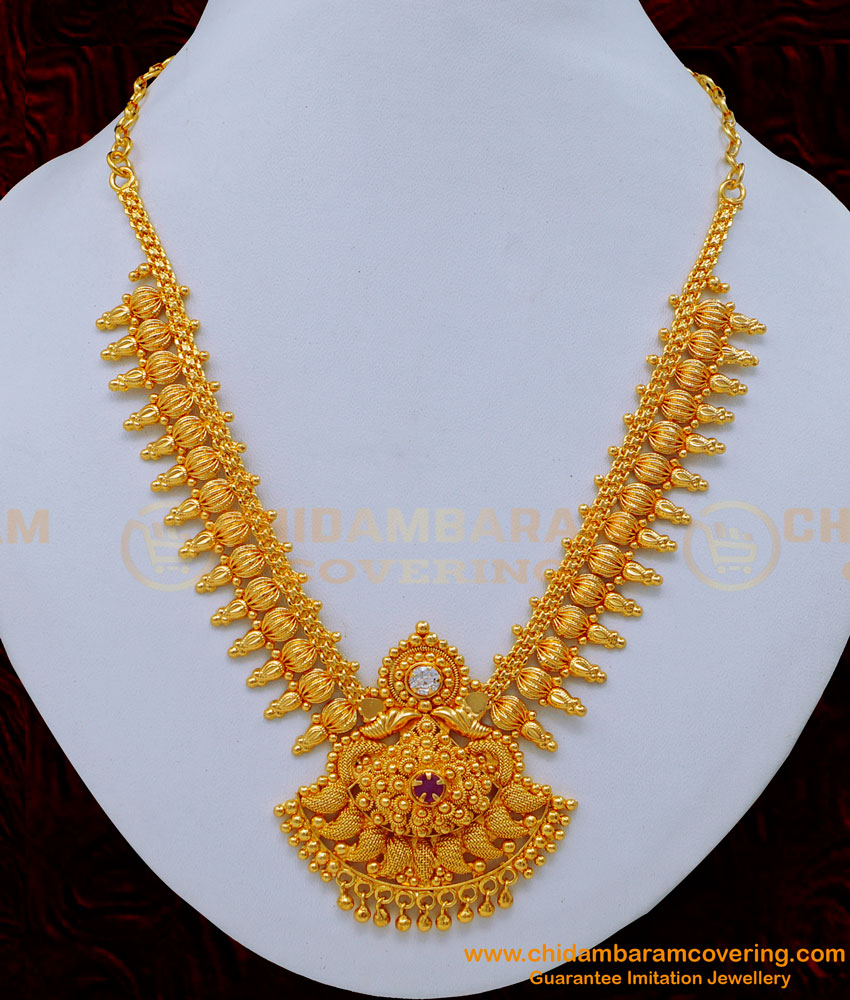 NLC1161 - Marriage Bridal Gold Look Gold Plated Necklace Design for Wedding 