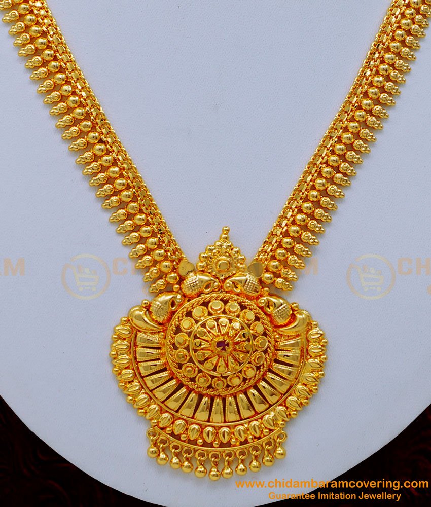 NLC1162 - One Gram Gold Ruby Stone Necklace Design for Wedding