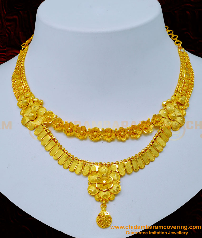 NLC1164 - 1 Gram Gold Forming Jewellery Bridal Necklace Design Online