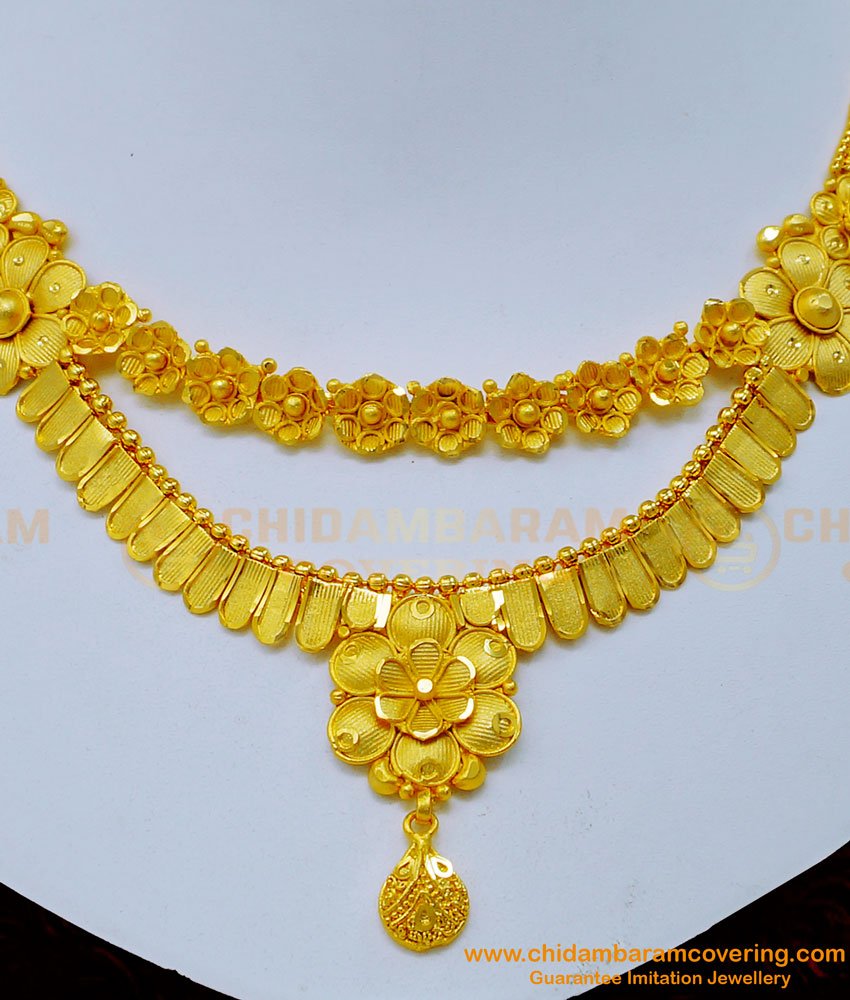 NLC1164 - 1 Gram Gold Forming Jewellery Bridal Necklace Design Online