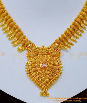 NLC1166 - Bridal Wear Ruby Stone 1 Gram Gold Plated Necklace Online