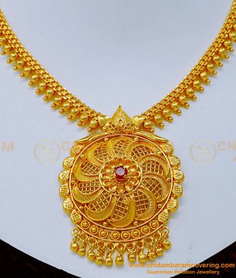 NLC1170 - Attractive Ruby Stone Simple Gold Plated Necklace Online