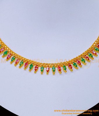 NLC1176 - Simple Ruby Emerald Stone Necklace Designs for Women 