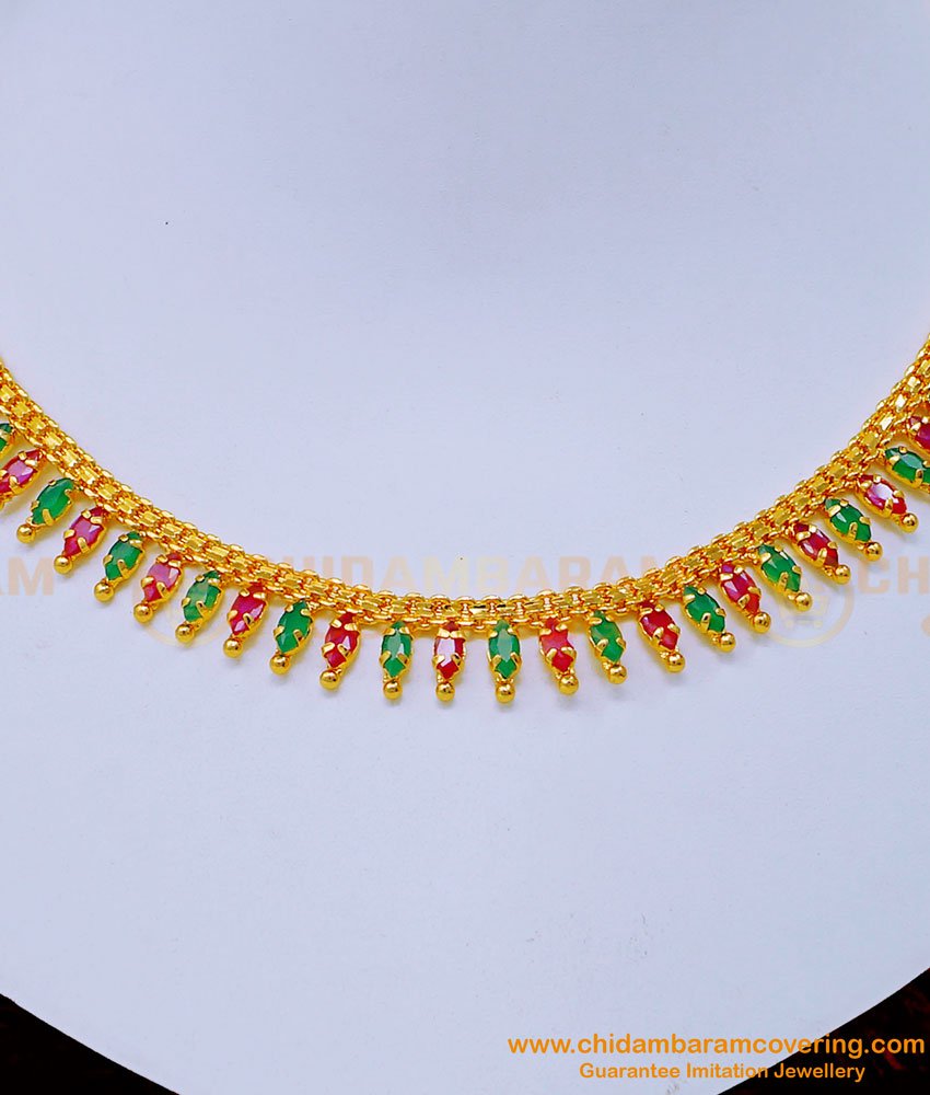NLC1176 - Simple Ruby Emerald Stone Necklace Designs for Women 