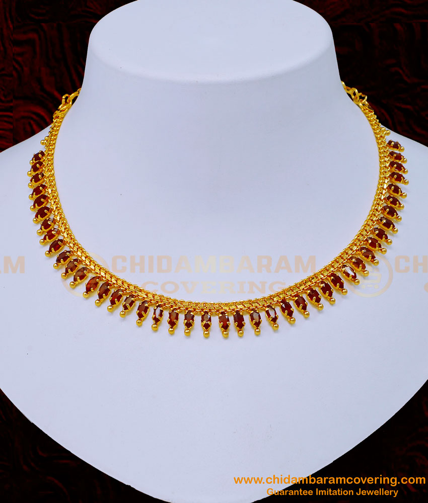 NLC1177 - Attractive Red Stone Gold Plated Stone Necklace Designs 