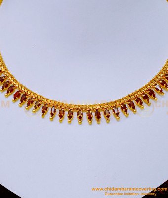 NLC1177 - Attractive Red Stone Gold Plated Stone Necklace Designs 