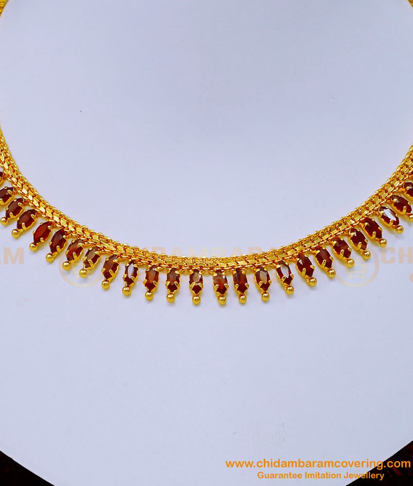 NLC1177 - Attractive Red Stone Gold Plated Stone Necklace Designs 