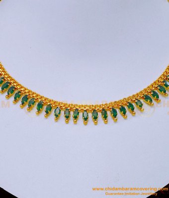 NLC1178 - Elegant Emerald Stone Gold Plated Necklace for Wedding
