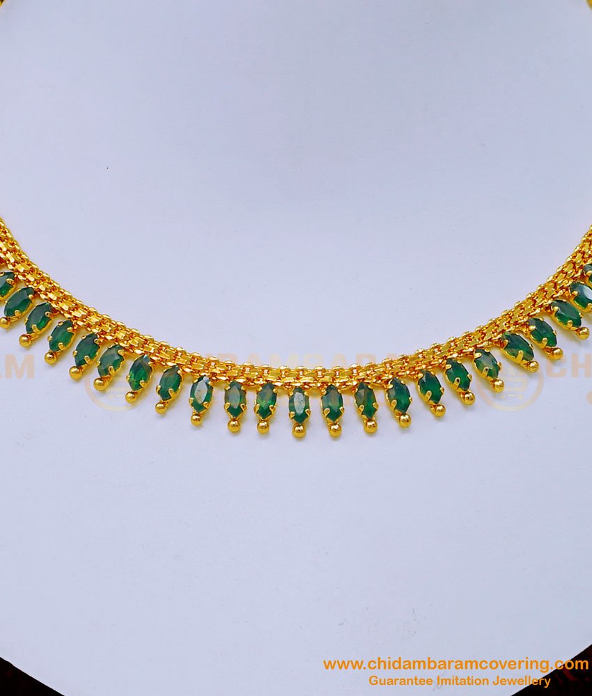 NLC1178 - Elegant Emerald Stone Gold Plated Necklace for Wedding