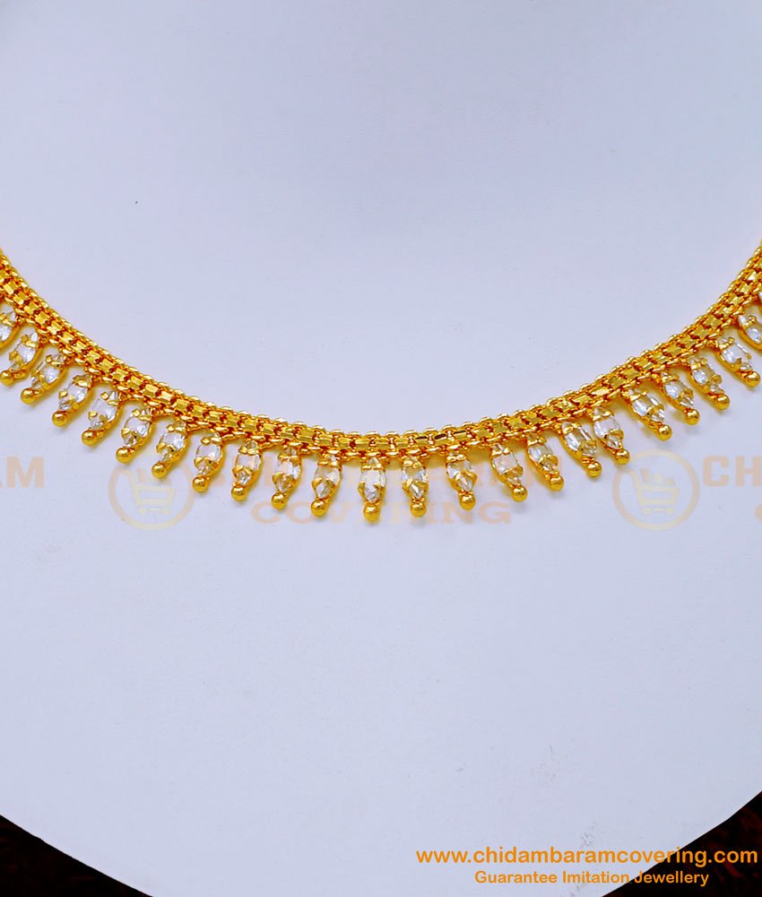NLC1179 - Gold Design Bridal Wear Necklace White Stone Necklace Online 