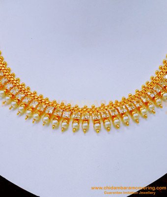 NLC1180 - Latest White Stone Pearl Necklace Designs for Wedding