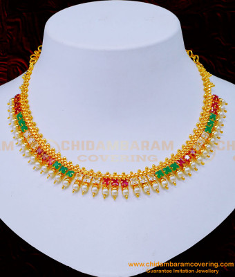 NLC1181 - American Diamond Pearl with Stone Necklace Designs 