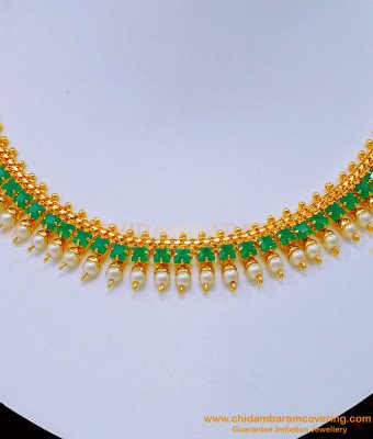 NLC1182 - Modern Pearl with Emerald Stone Necklace Designs for Wedding