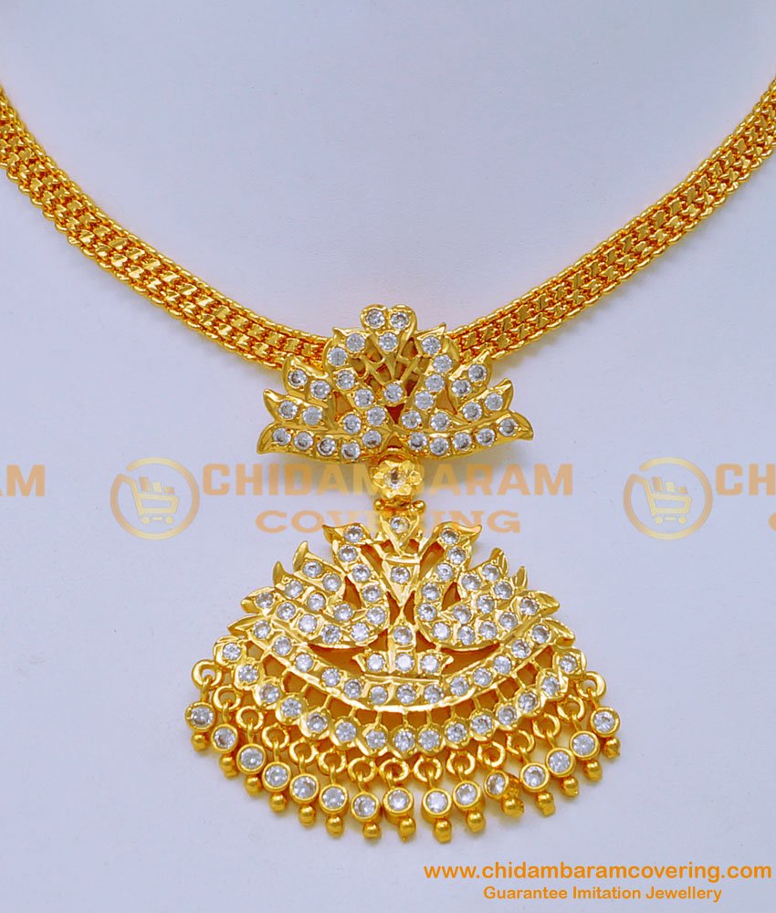 NLC1186 - Five Metal Double Swan Impon Attigai Necklace Design Online