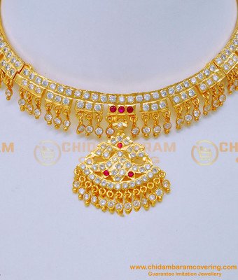 NLC1189 - Gold Plated Impon Jewellery Bridal Wear Stone Attigai Necklace