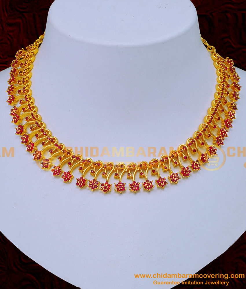 NLC1198 - Attractive Ruby Stone Gold Necklace Designs for Women