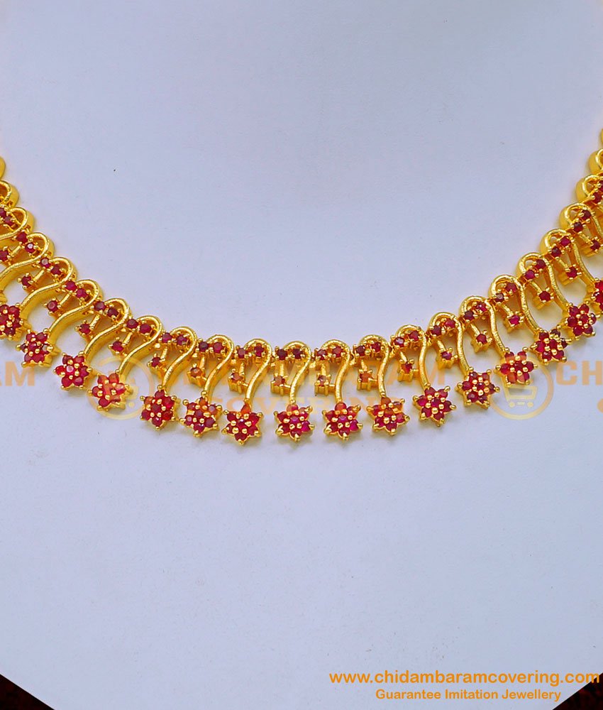 NLC1198 - Attractive Ruby Stone Gold Necklace Designs for Women