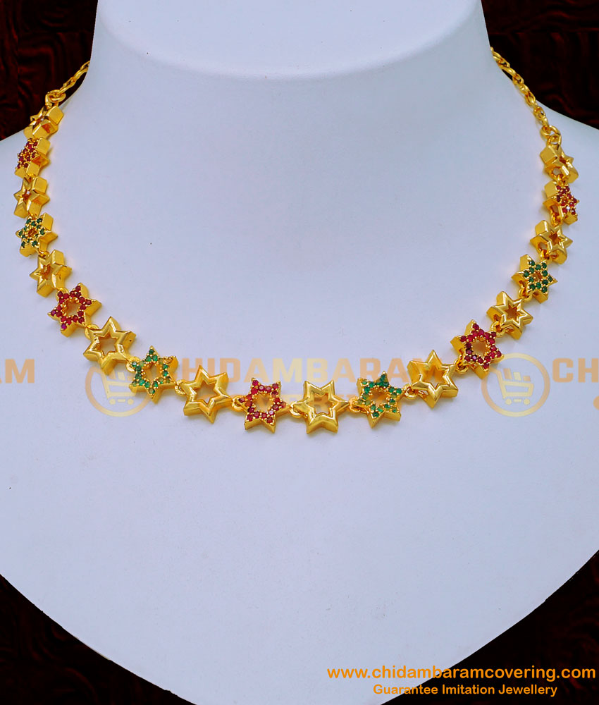 NLC1199 - Latest Ruby Emerald Stone Party Wear Necklace Designs  