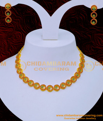 NLC1207 - Best Quality Ruby Emerald Stone White Stone Necklace Set 