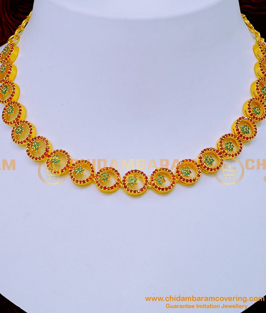 NLC1207 - Best Quality Ruby Emerald Stone White Stone Necklace Set 