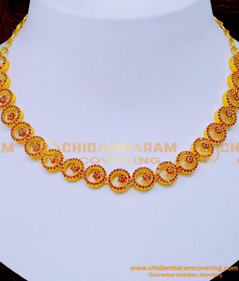 NLC1208 - 1 Gram Gold Plated Jewellery Ruby Necklace Set Online
