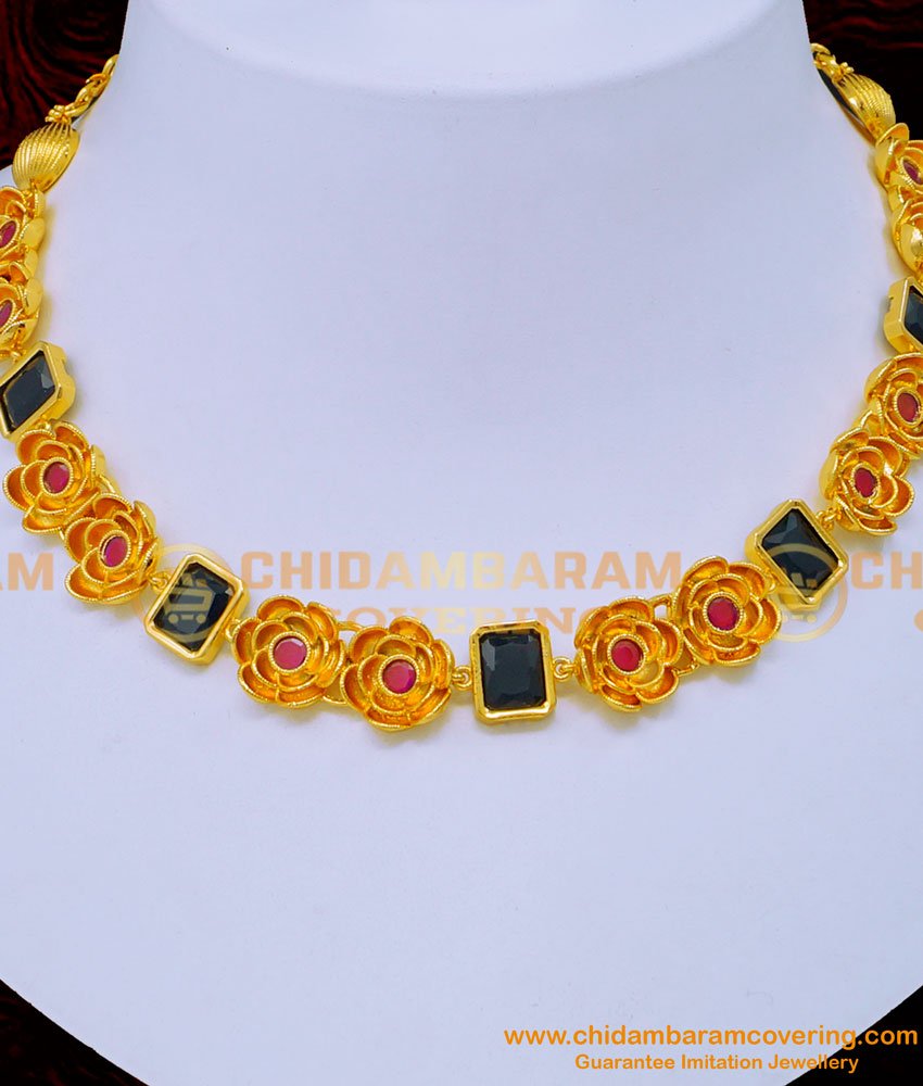 NLC1210 - Beautiful Black Stone Necklace Set 1 Gram Gold Plated Jewellery