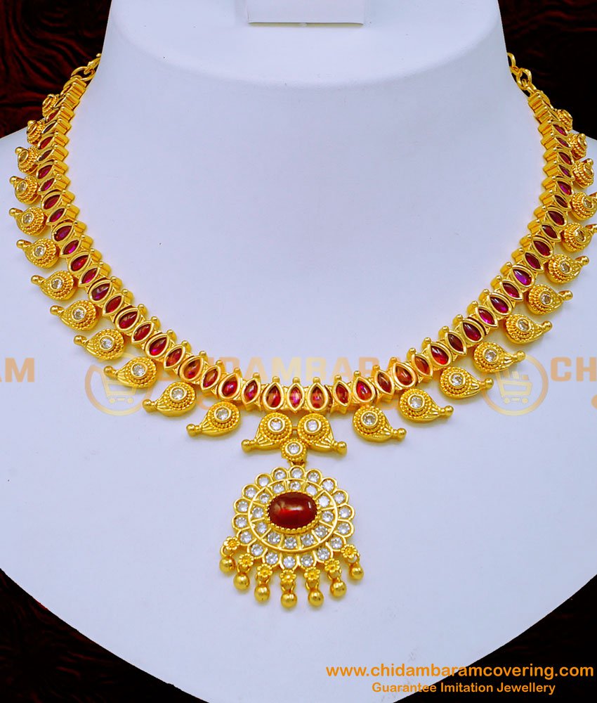 NLC1211 - Original Kemp Stone Necklace Set 1 Gram Gold Plated Jewellery