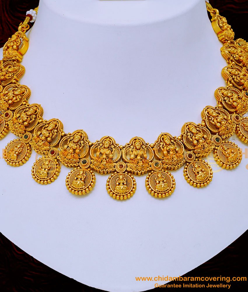 NLC1212 - Lakshmi Necklace with Jhumkas Antique Jewellery Set for Marriage