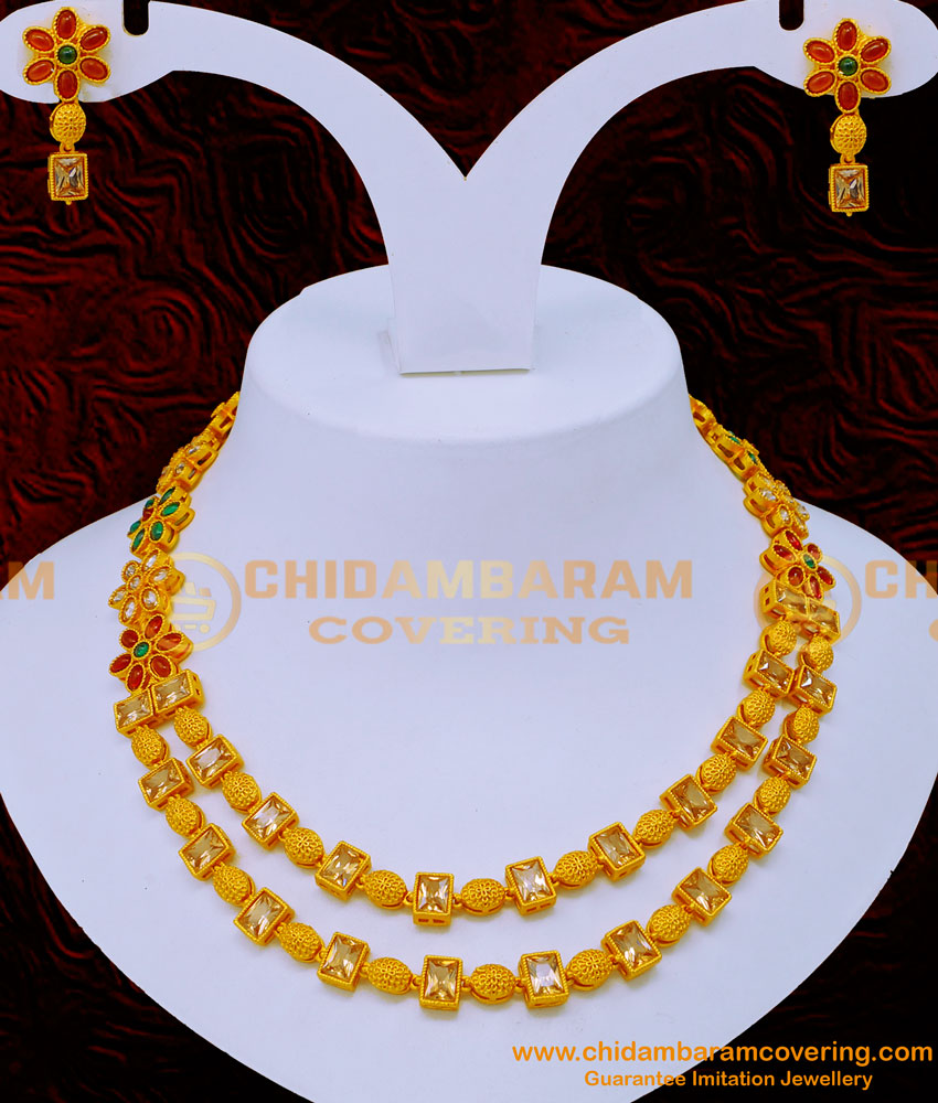 NLC1213 - Premium Quality Uncut Diamond Stone Matte Finish Necklace Set 